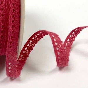 Raspberry Pink "Emma" Fine Lace Trim, Cotton Blend, 10mm (3/8in) wide *Sold Per Metre*