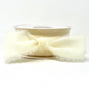 Ivory Frayed Edge Silky Crepe Chiffon Ribbon, 38mm (1.5in) wide *Sold per 1 metre/39 inch*