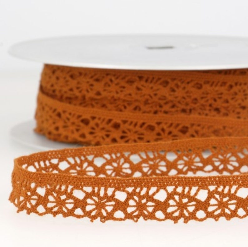 Verbrande Sienna Cartwheel Fine Lace Trim, 12mm 1/2in breed Verkocht per meter afbeelding 1