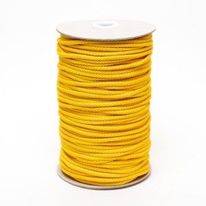 Sunny Yellow Braided Polyester Cord, 4mm (5/32in) wide *Sold Per Metre*