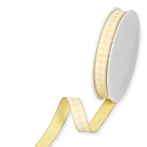 Lemon Yellow Country Gingham Print on Linen-Blend Ribbon, 15mm (9/16in) wide *Sold Per Metre*