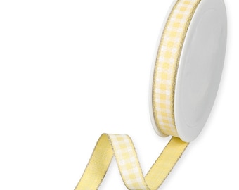 Lemon Yellow Country Gingham Print on Linen-Blend Ribbon, 15mm (9/16in) wide *Sold Per Metre*