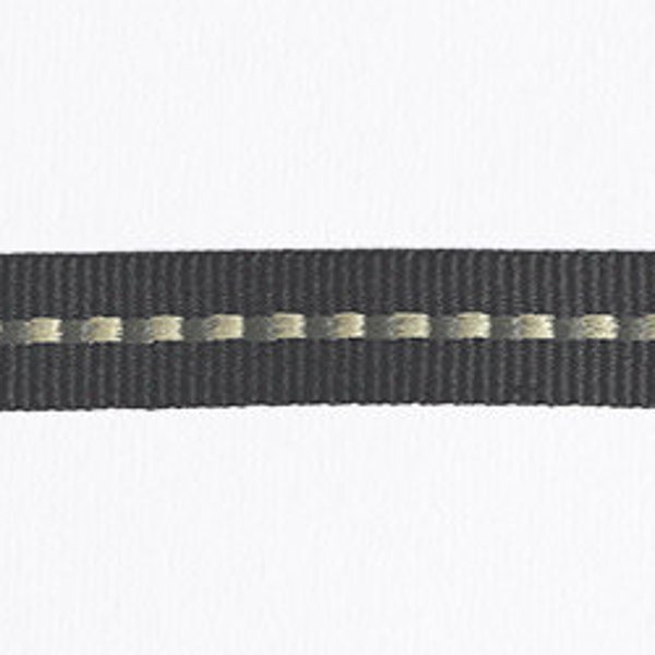 Charcoal "Regatta" Woven Box Stitch Petersham Ribbon, 12mm (1/2in) wide *Sold Per Metre*