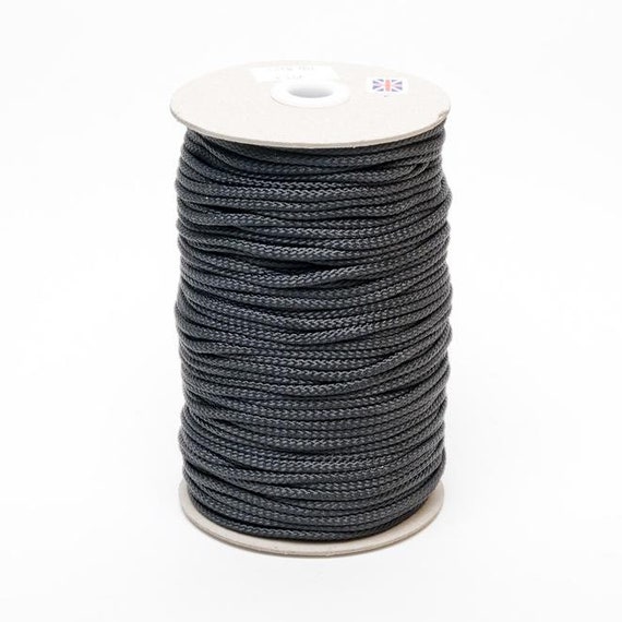 Charcoal Grey Braided Polyester Cord, 4mm 5/32in Wide sold per