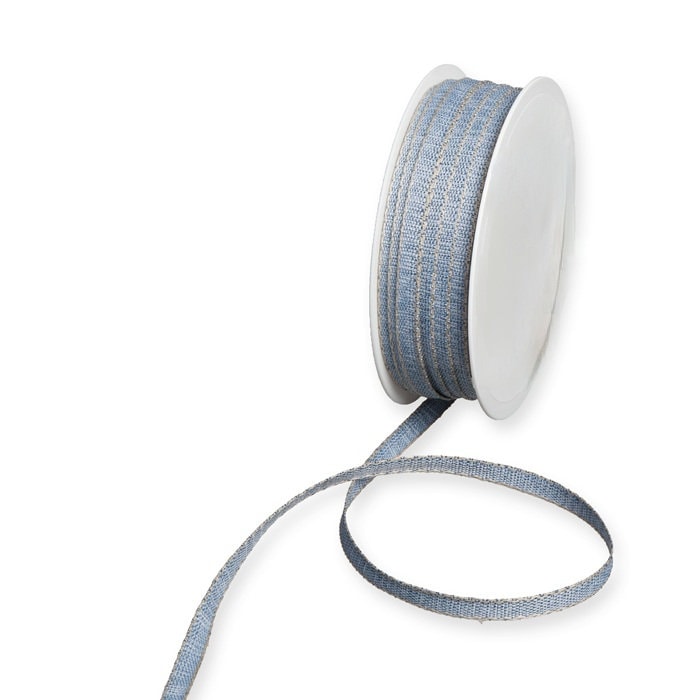 Denim Blue Textured Ribbon With Linen Stitched Edges, 7mm (1/4in) Wide ...