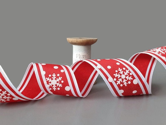 25Yards Christmas Snowflakes Winter Red Wired Ribbon Decoration 40mm