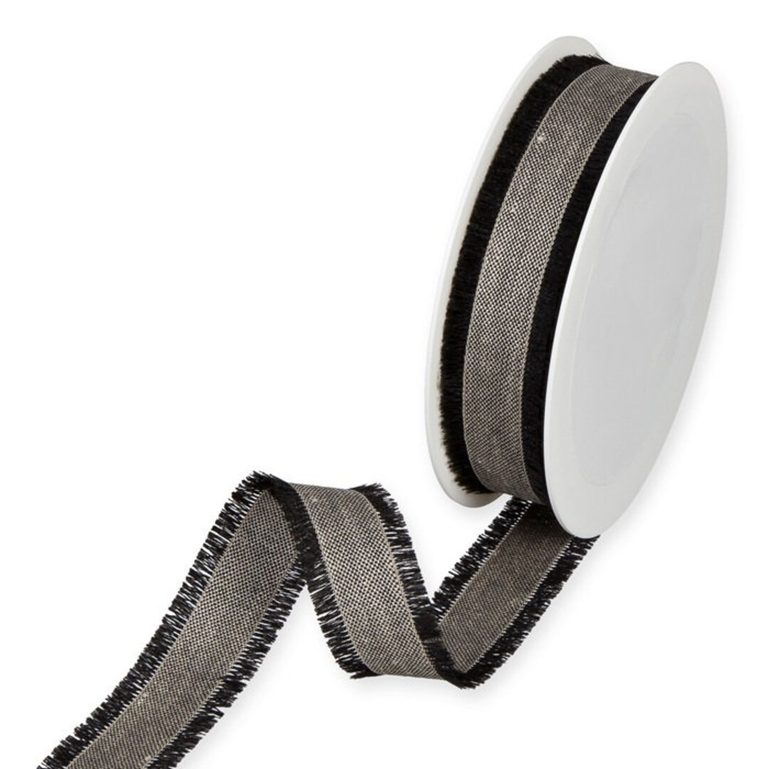 Black Linen-blend Ribbon With Fringed Edge, 25mm (1in) Wide *sold per ...