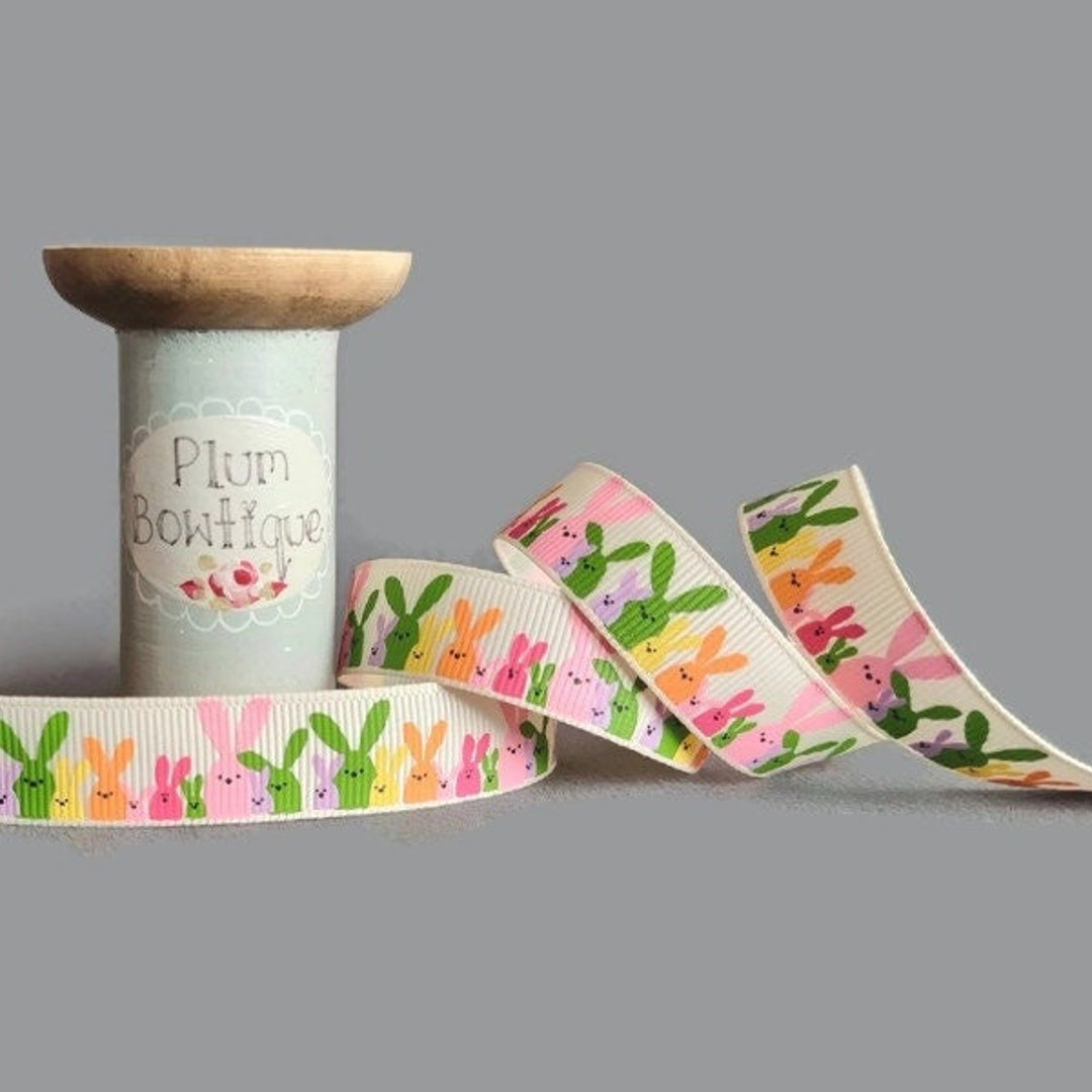 Bright Colour Bunny Rabbits on Cream Grosgrain Ribbon, 15mm (9/16in ...