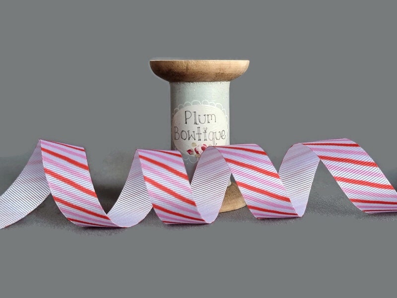 Candy Pink + Red Bold Stripe Grosgrain Ribbon • 5/8” • 2