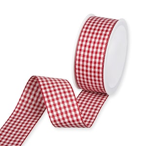 Deep Red Rustic Gingham Ribbon, 40mm (1 9/16in) wide *Sold Per Metre*