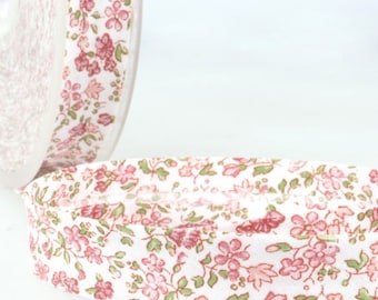 Deep Rose & Blossom Pink "Felicite" Floral Print Polycotton Bias Binding, 20mm (3/4in) wide *Sold Per Metre*