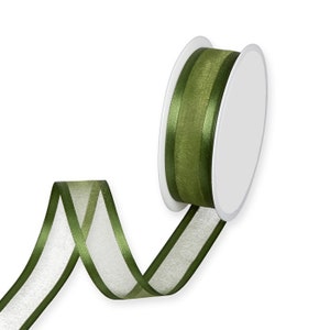 Moss Green Sheer Organza Ribbon with Satin Edges, 25mm (1in) wide *Sold Per Metre*