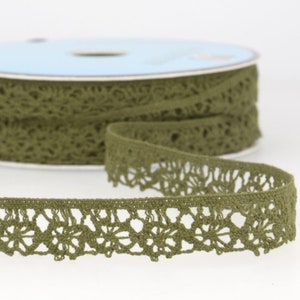 Moss Green &quot;Cartwheel&quot; Fine Lace Trim, 12mm (1/2in) wide *Sold Per Metre*