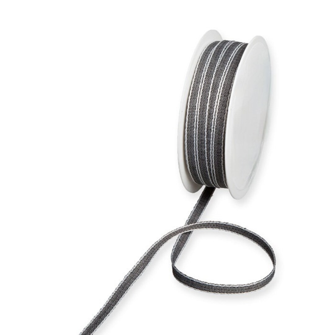 Charcoal Textured Ribbon With White Stitched Edges, 7mm (1/4in) Wide ...