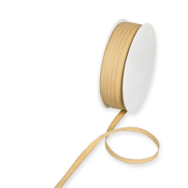 Honey Yellow Textured Ribbon with Linen Stitched Edges, 7mm (1/4in) wide *Sold Per Metre*