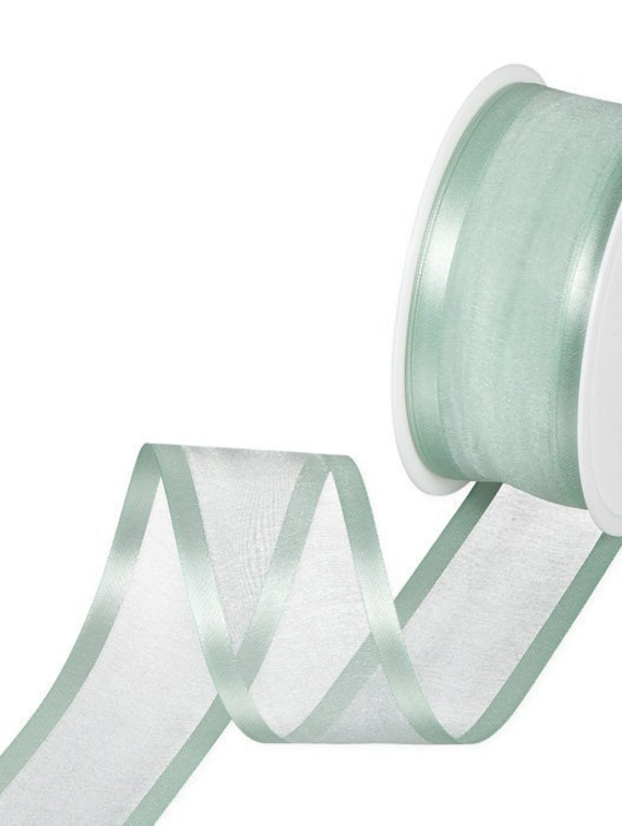 Tranquil Green Sheer Organza Ribbon with Satin Edges, 40mm (1 9/16in) wide  *Sold Per Metre*