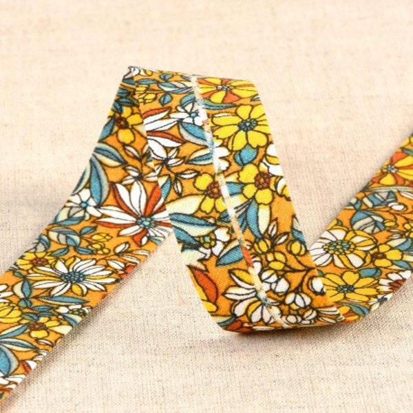 Autumn "Harriet" Floral Print 100% Cotton Bias Binding, 27mm (1 1/16in) wide *Sold Per Metre*