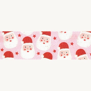 Santa Claus on Pink Satin Christmas Ribbon, 25mm (1in) wide *Sold Per Metre*