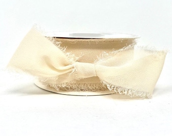 Champagne Frayed Edge Silky Crepe Chiffon Ribbon, 38mm (1.5in) wide *Sold Per Metre*