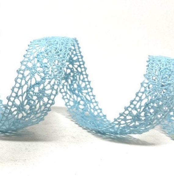 Light Blue Crocheted Lace Trim Cotton Blend 22mm 7 8in Wide sold