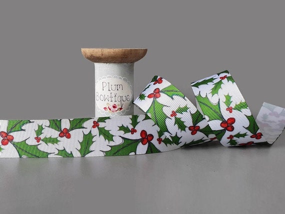 Christmas Ribbon: Holly Berry - 25mm Christmas Ribbon: Holly Berry - 25mm