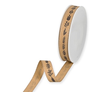 Print met takjes en twijgen op geelbruin lint met textuur, 15 mm (9/16 in) breed *Verkocht per meter*