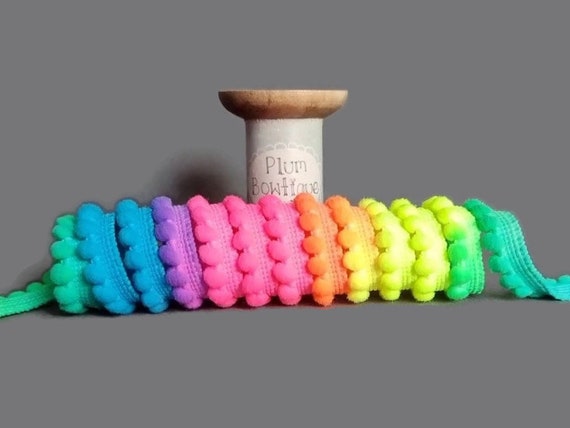 Neon Rainbow Mini Pom Pom Trim, 7mm (1/4in) Diameter *Sold Per Metre*