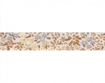 Natuurlijke tinten "Libby" bloemenprint polykatoen biaisband, 20 mm (3/4 inch) breed *Verkocht per meter*