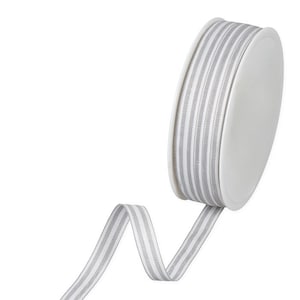Grey Chambray Ticking Stripe Ribbon, 10mm (3/8in) wide *Sold Per Metre*