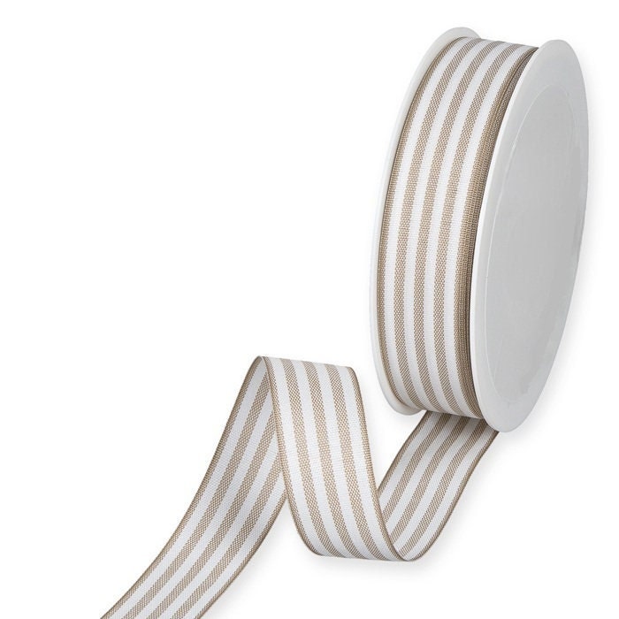 Natural Beige Chambray Ticking Stripe Ribbon, 24mm (1in) Wide *sold per ...