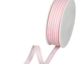 Rose Pink Chambray Ticking Stripe Ribbon, 10mm (3/8in) wide *Sold Per Metre*