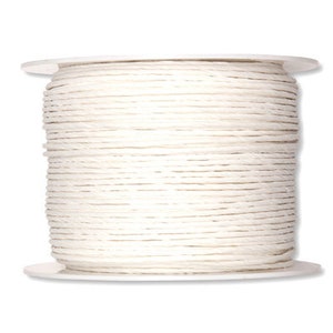 May include: A spool of white paper cord, a type of twine made from paper fibers. The cord is wound tightly around the spool, creating a neat and organized appearance.