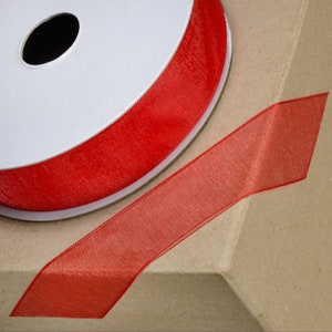 Red Sheer Organza Ribbon, 15mm (9/16in) wide *Sold Per 25mtr Roll*