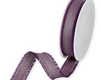 Purple Linen-Blend Ribbon with Fringed Edge, 25mm (1in) wide *Sold Per Metre*