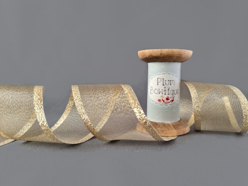 Gold Sparkle Sheer Ribbon with Bold Metallic Edges, 40mm (1 9/16in) wide *Sold Per Metre* image 5