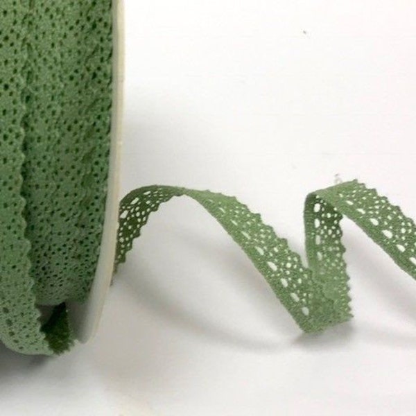 Soft Sage Green "Emma" Fine Lace Trim, Cotton Blend, 10mm (3/8in) wide *Sold Per Metre*