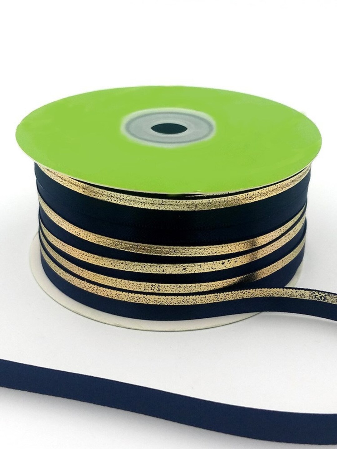 Metallic Gold Stripe on Midnight Navy Satin Ribbon 9mm Etsy UK