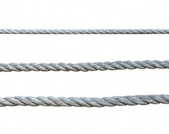 Metallic zilver gedraaid koord, 6 mm (7/32 inch) dik *Verkocht per meter*