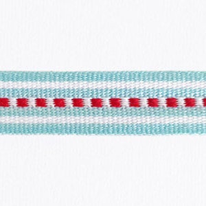 Cinta de rayas con puntadas "Faro" azul claro, blanco y rojo, 15 mm (9/16 pulg.) de ancho *Por 1 metro/39 pulg.*