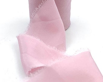 French Pink Frayed Edge 100% Pure Silk Crepe Ribbon, 52mm (2in) wide *Sold Per Metre*