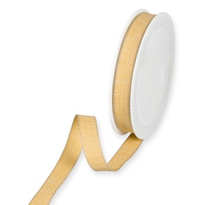 Honey Yellow Textured Ribbon with Linen Stitched Edges, 15mm (9/16in) wide *Sold Per Metre*