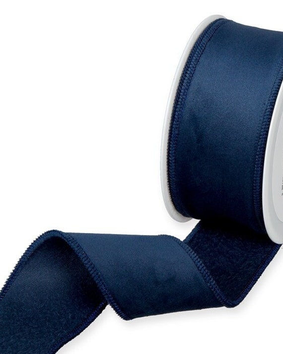 Marineblaues Samtband mit verdrahteten Kanten, 50 mm breit