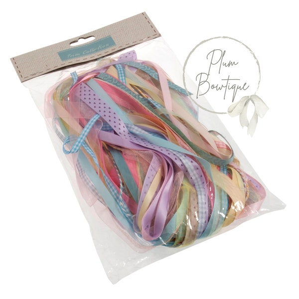 Mixed Selection of "Spring Pastel" Ribbons, Various Widths/Styles, 25 Designs x 2mtr *Sold Per Pack of 50mtr*