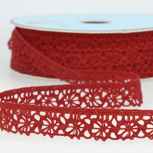 Deep Red &quot;Cartwheel&quot; Fine Lace Trim, 12mm (1/2in) wide *Sold Per Metre*
