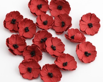 16pc Deep Red Handmade Paper Poppies, 28mm (1 1/8in) wide *Sold Per 16pc Pack*