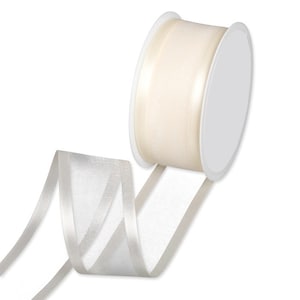 Ruban d'organza transparent ivoire avec bords en satin, 40 mm (1 9/16 po.) de large *Vendu au mètre*