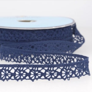 French Navy "Cartwheel" Fine Lace Trim, 12mm (1/2in) wide *Sold Per Metre*