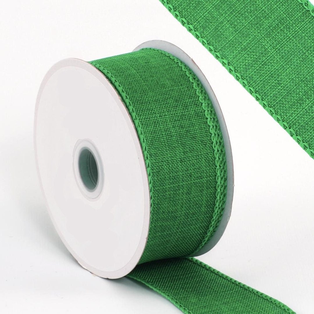 Emerald Green Burlap Ribbon With Wired Edge, 38mm 1.5in Wide sold per
