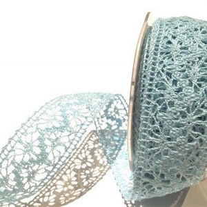 Light Blue Crocheted Lace Trim, Cotton Blend, 38mm (1.5in) wide *Sold Per Metre*