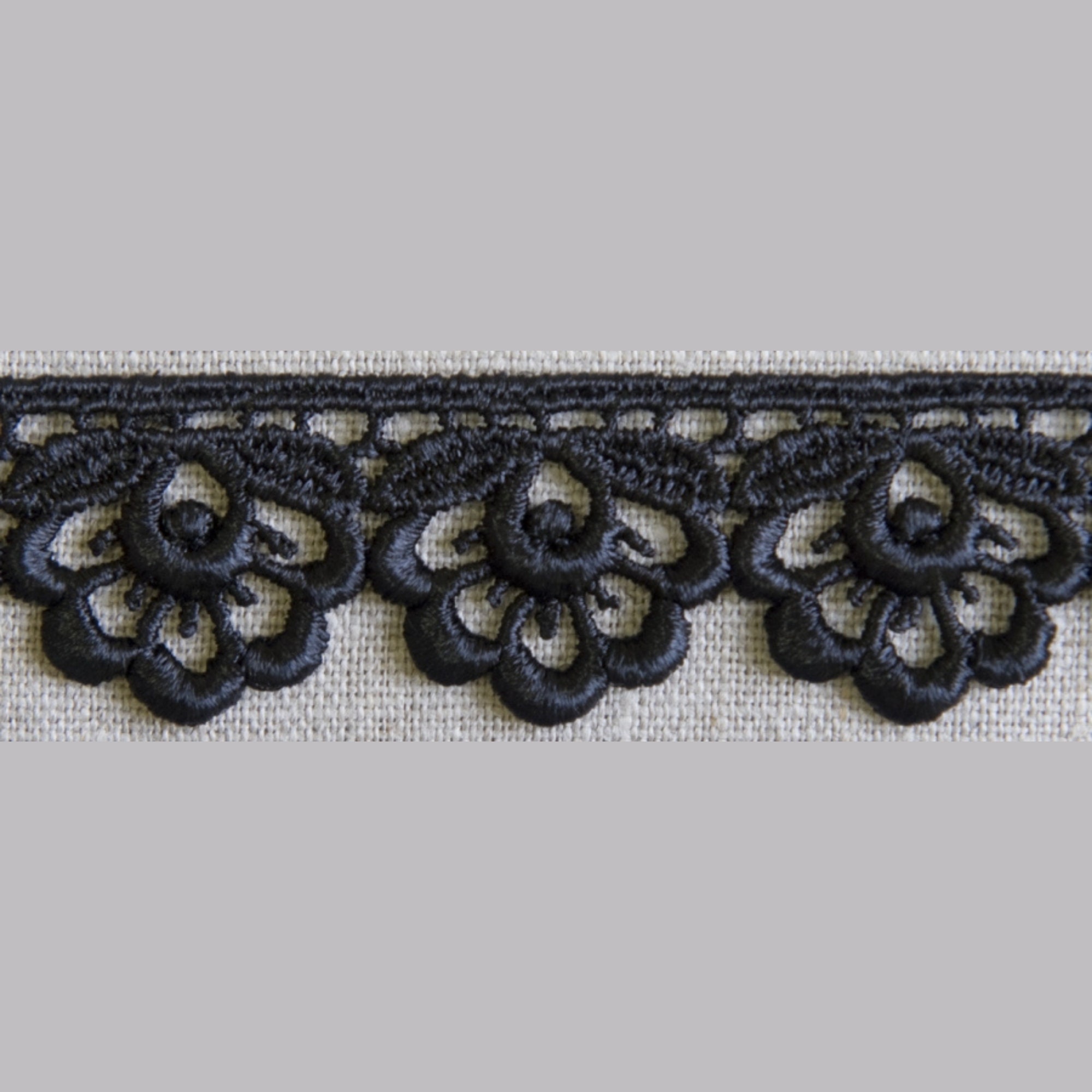 Black Angela Blooming Flower Guipure Lace Trim, 30mm (1 3/16in) wide  *Sold Per Metre*